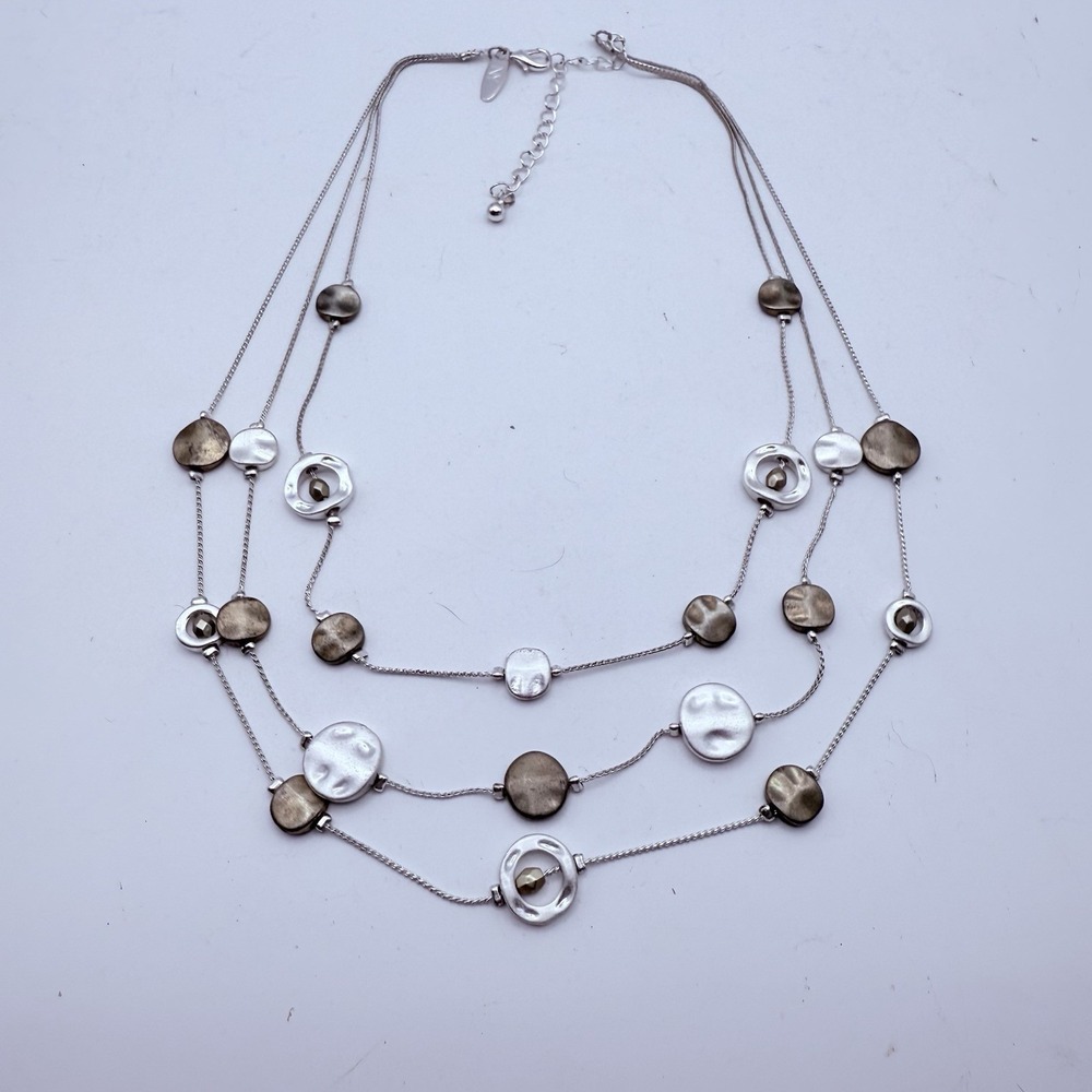 NY Necklace Silver-tone 3 Layered Asymmetrical Chain Link Lobster Clip